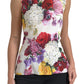 White Floral Silk Sleeveless Tank Blouse Top