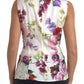 White Floral Silk Sleeveless Tank Blouse Top