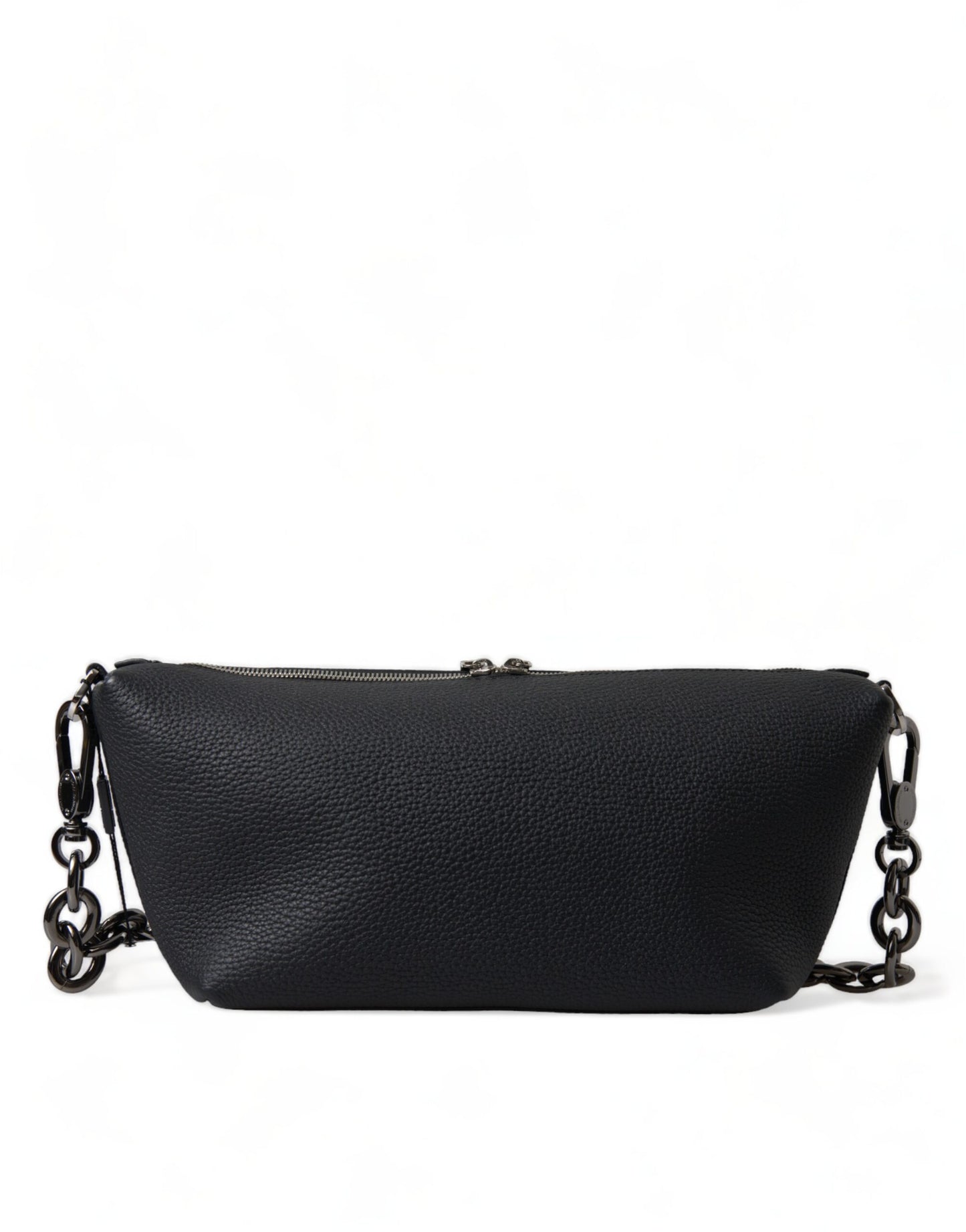 Black Leather Chain Strap Baguette Shoulder Bag