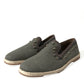 Gray Linen Leather Studded Loafers Shoes