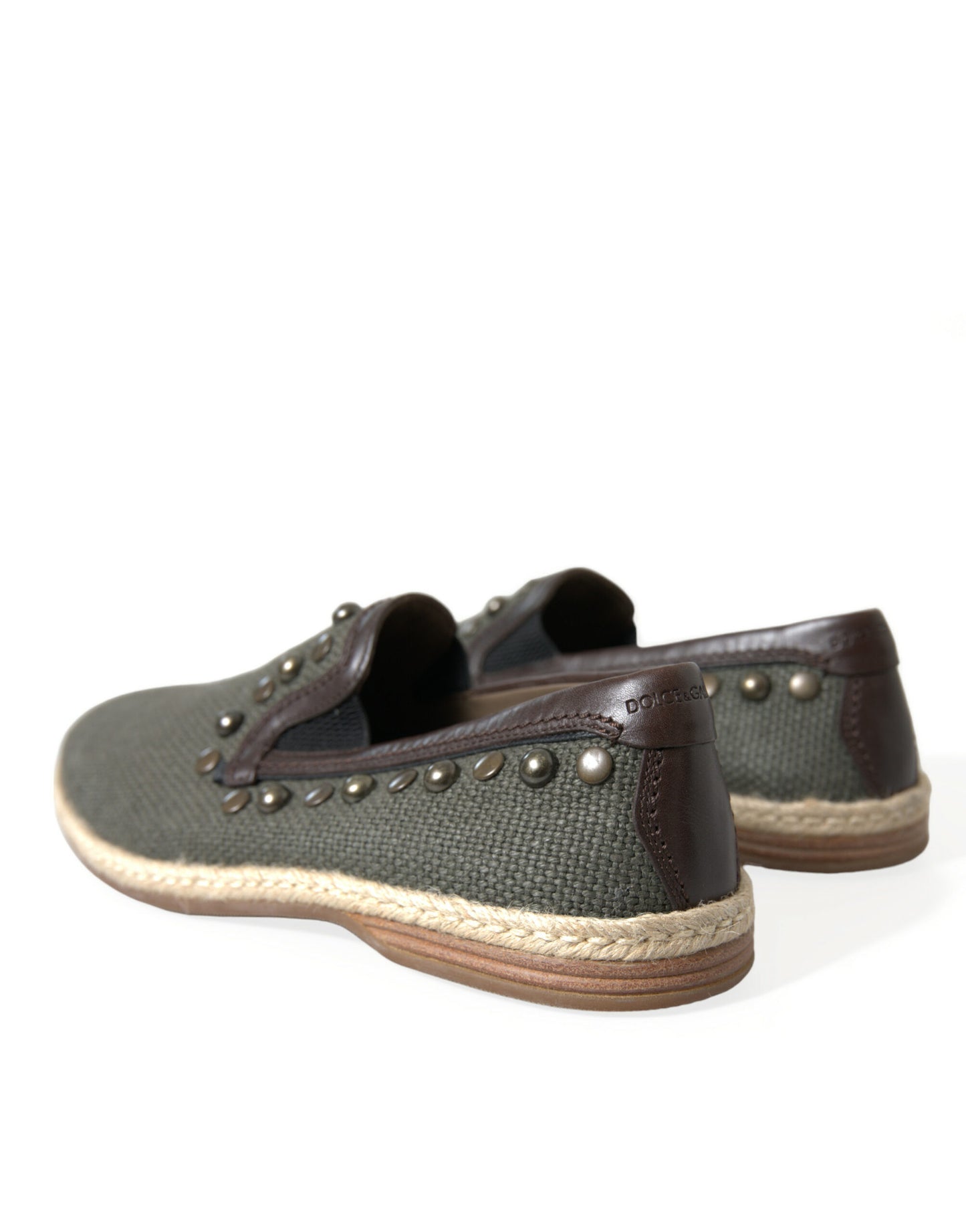 Gray Linen Leather Studded Loafers Shoes