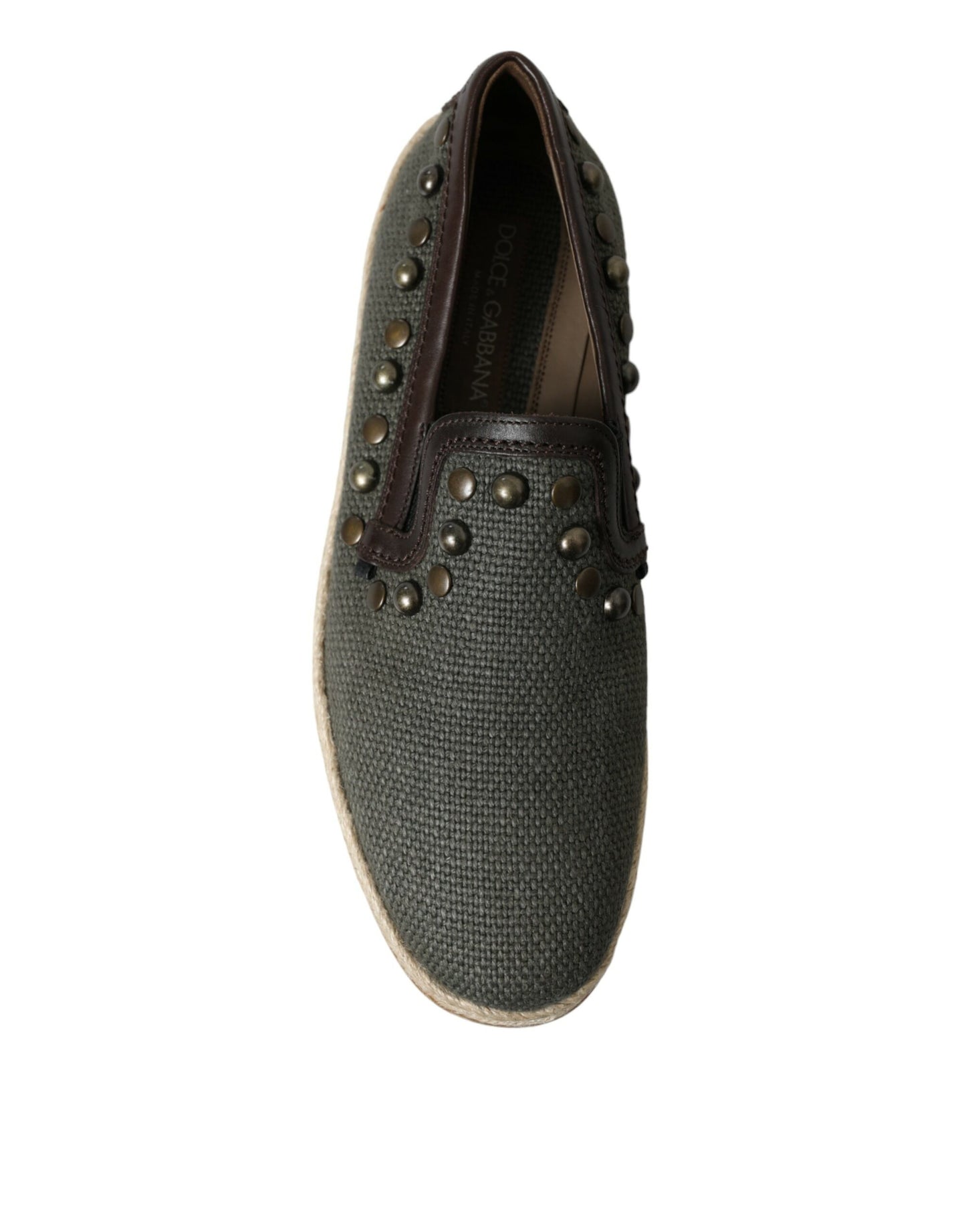 Gray Linen Leather Studded Loafers Shoes