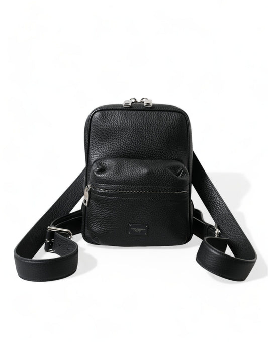 Black Calfskin Leather Logo Palermo Backpack Bag