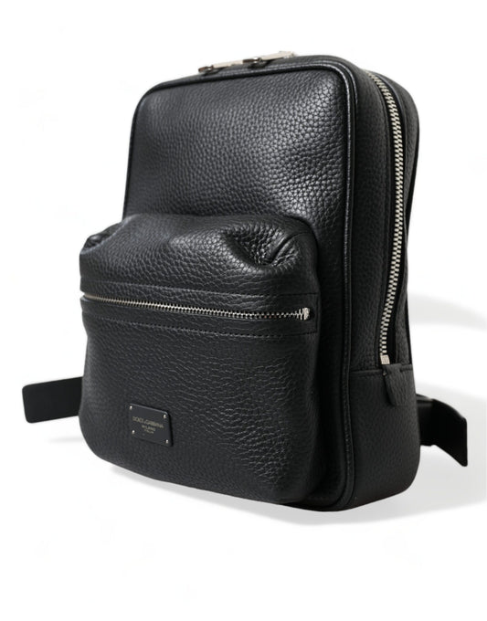 Black Calfskin Leather Logo Palermo Backpack Bag