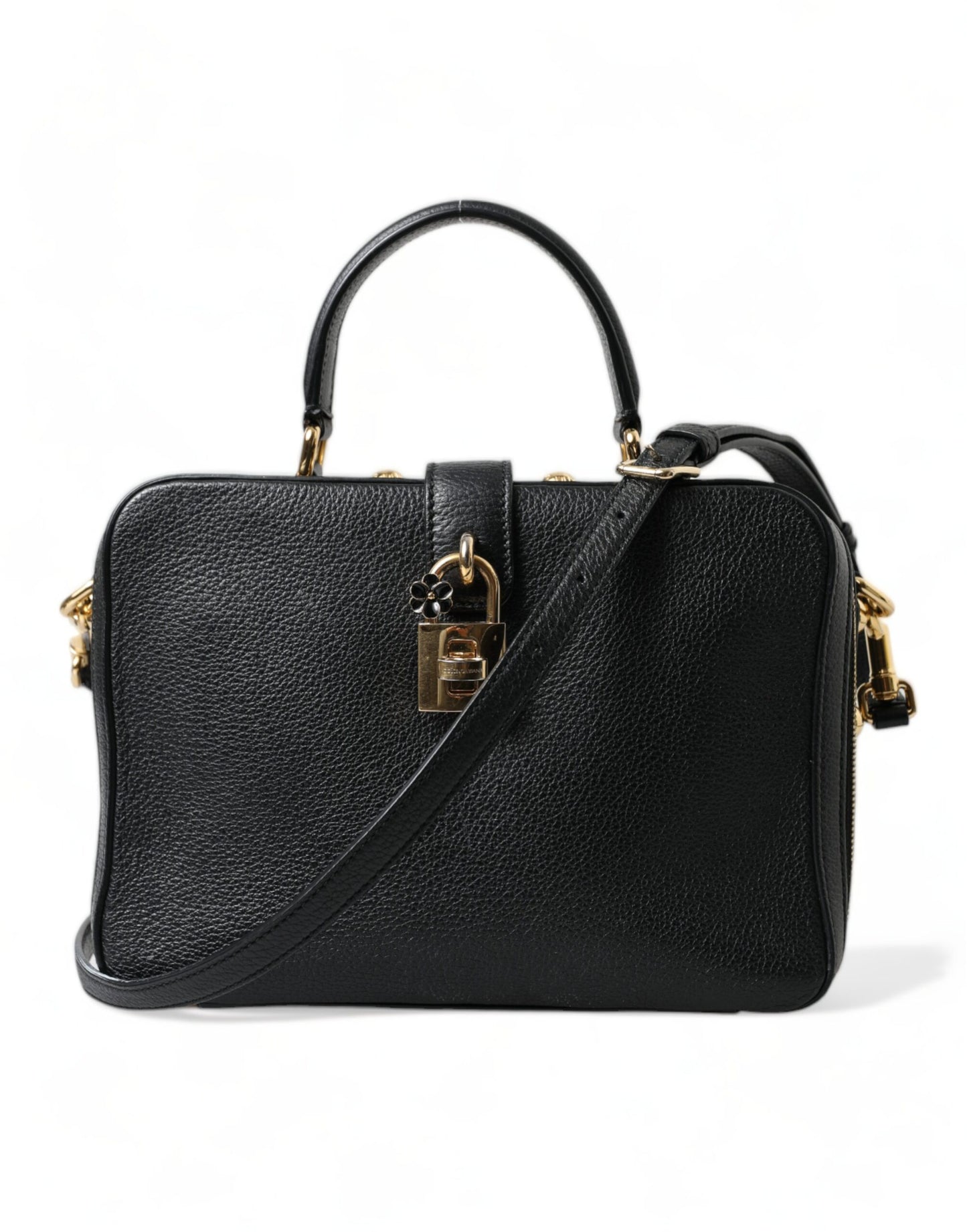 Black Leather Rosaria Box Top Handle Shoulder Bag