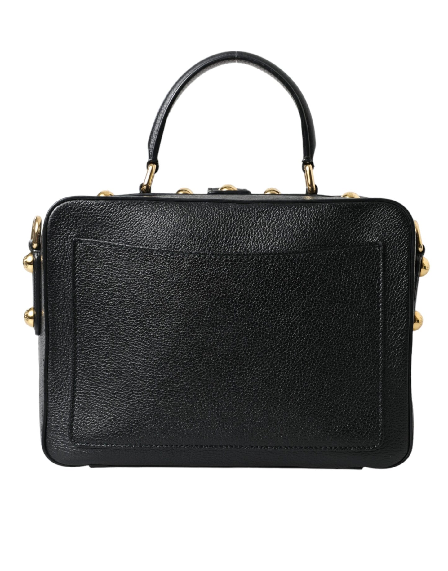 Black Leather Rosaria Box Top Handle Shoulder Bag