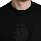 Black Cotton Round Neck Pullover Logo Sweater