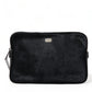 Black Calfskin Leather Bee Embellished Clutch Bag