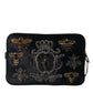 Black Calfskin Leather Bee Embellished Clutch Bag