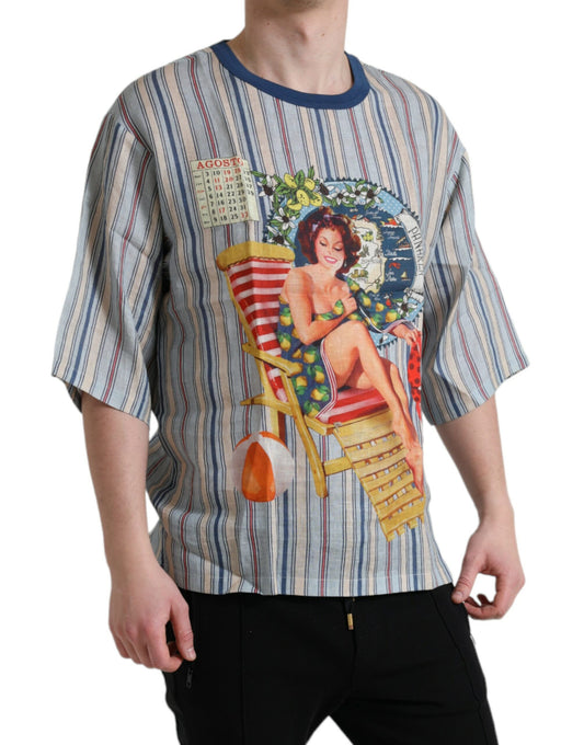 Multicolor Agosto Print Linen T-shirt