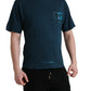 Blue Cotton Logo Patch Round Neck T-shirt