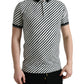 Black White Striped Cotton Polo T-shirt