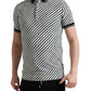 Black White Striped Cotton Polo T-shirt