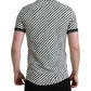 Black White Striped Cotton Polo T-shirt