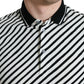 Black White Striped Cotton Polo T-shirt
