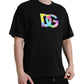Black Cotton Logo Print Round Neck T-shirt