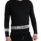 Black Cotton Logo Crew Neck Men Pullover Sweater