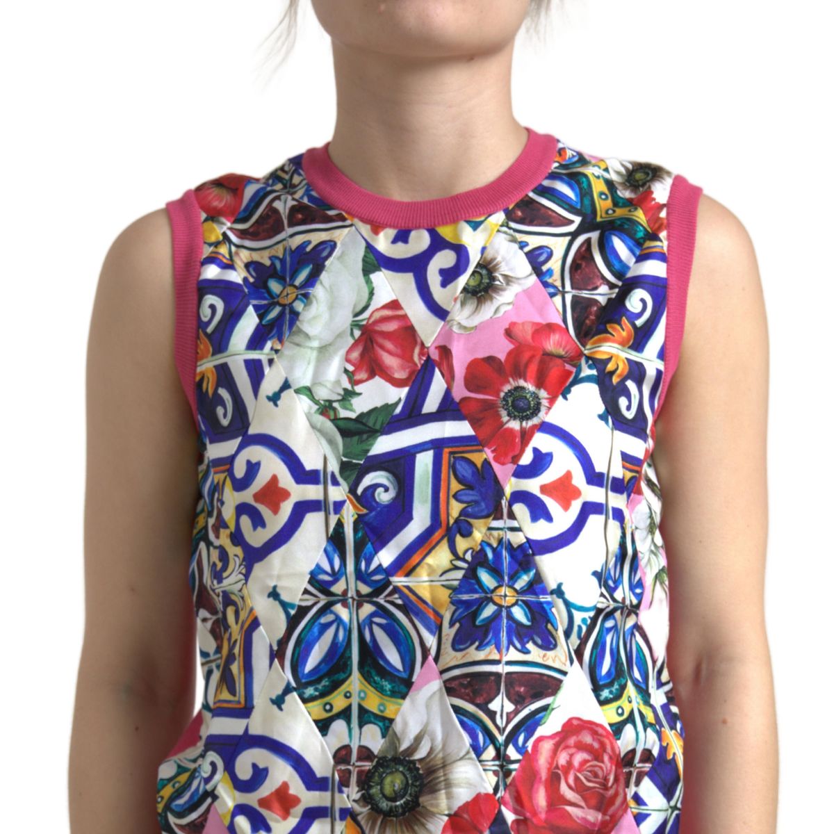 Multicolor Majolica Floral Crew Neck Tank Top