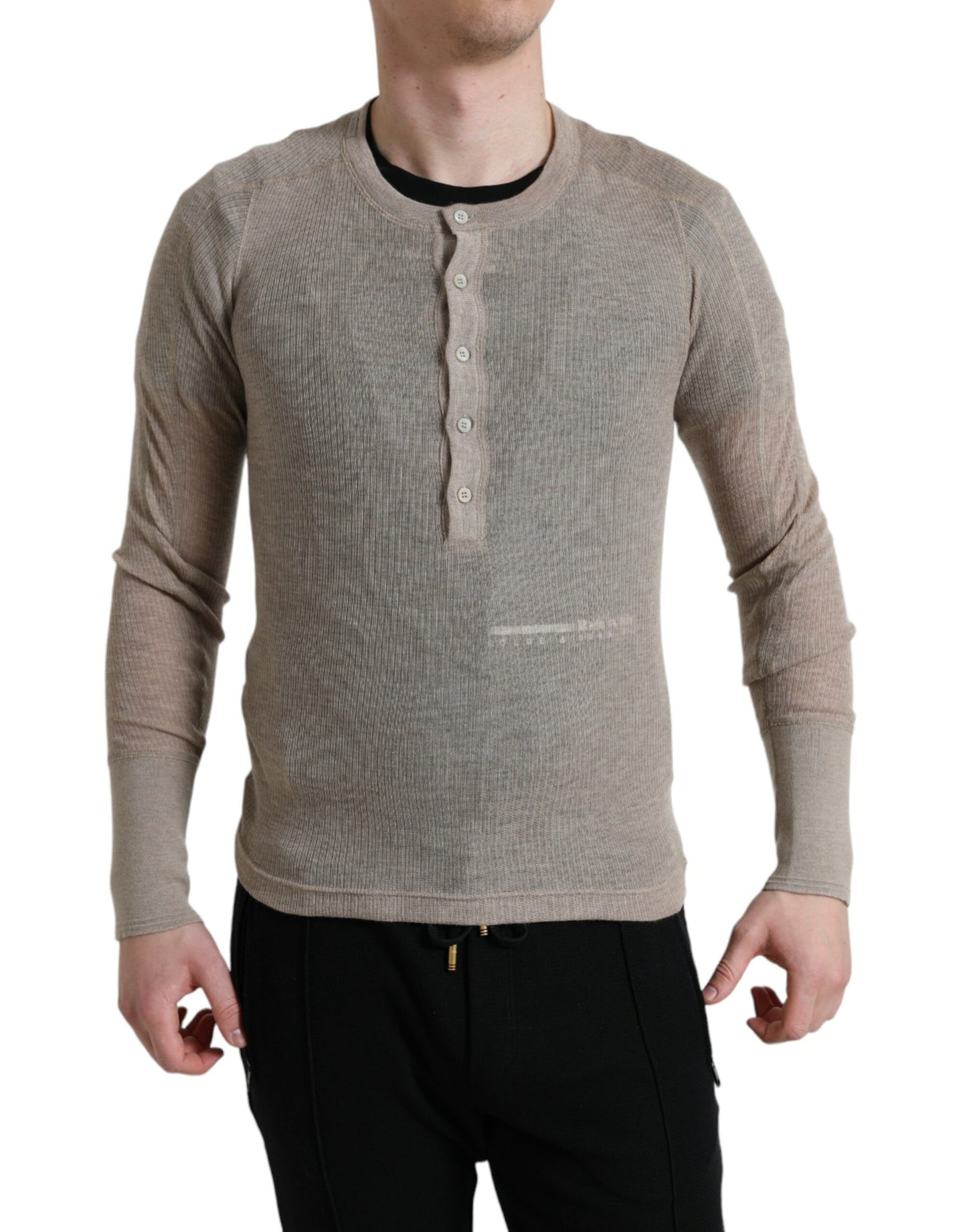 Henley Pullover Beige Cashmere Sweater