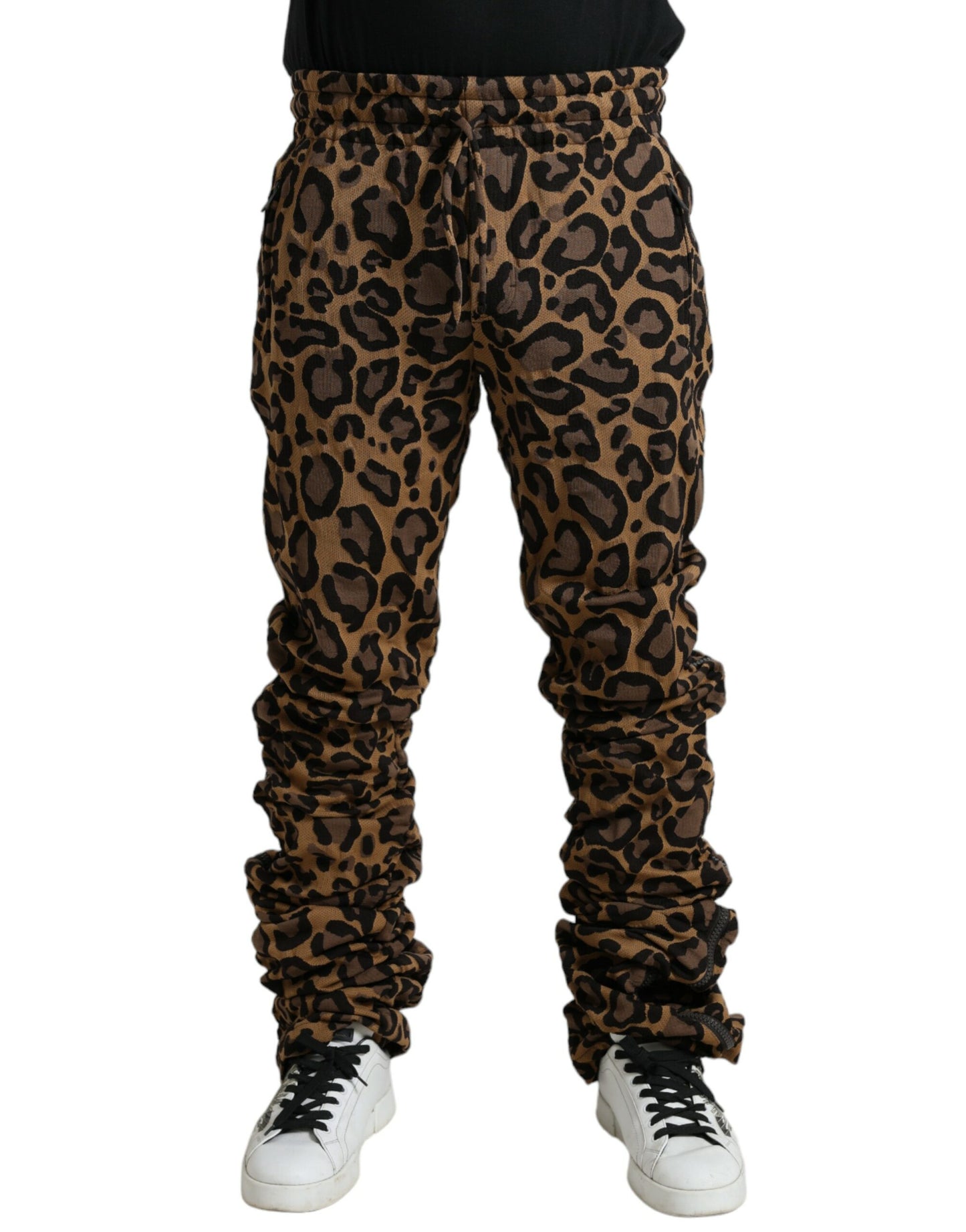 Brown Leopard Jacquard Jogger Pants