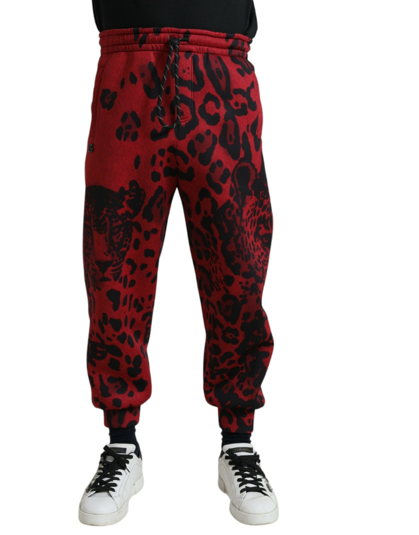 Red Black Leopard Print Stretch Jogger Pants