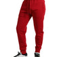 Red Cotton Blend Skinny Jogger Pants
