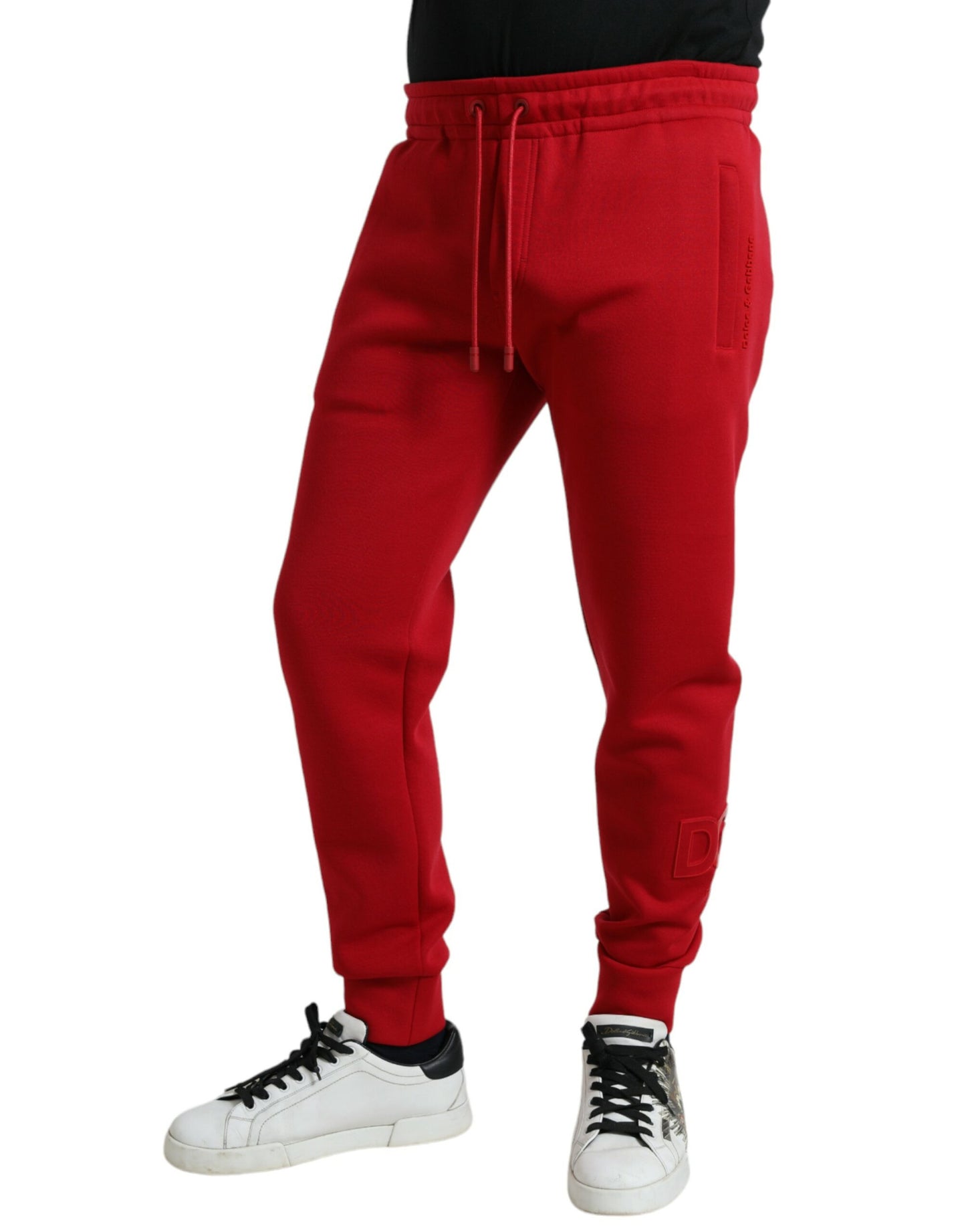 Red Cotton Blend Skinny Jogger Pants