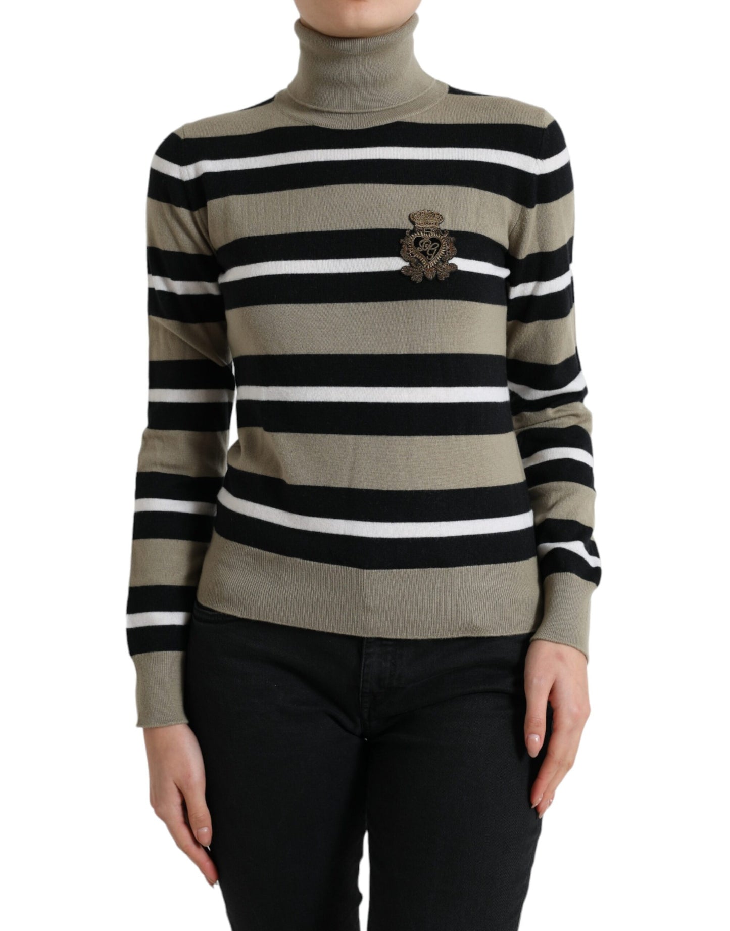 Multicolor Stripes Logo Turtle Neck Pullover Sweater