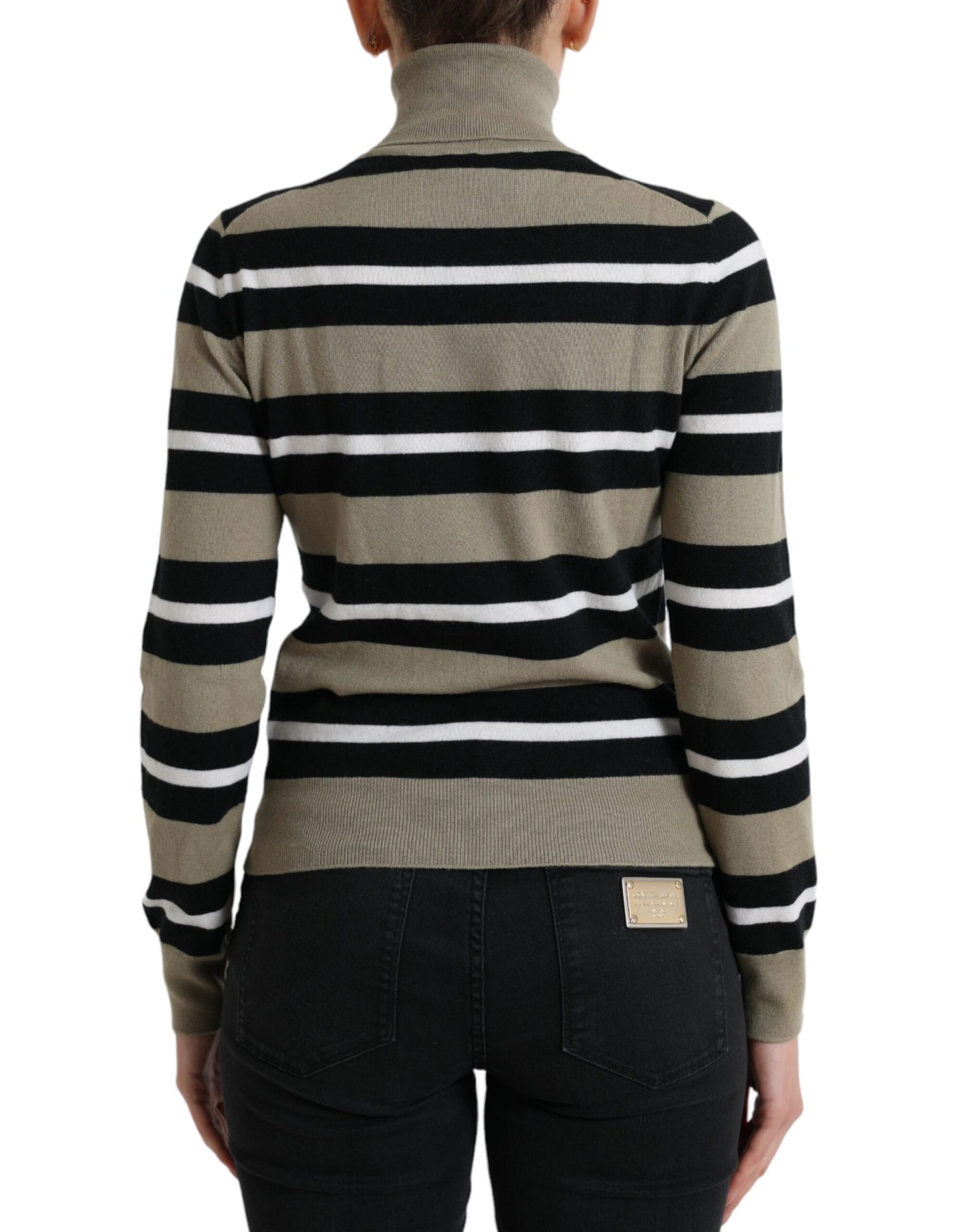 Multicolor Stripes Logo Turtle Neck Pullover Sweater