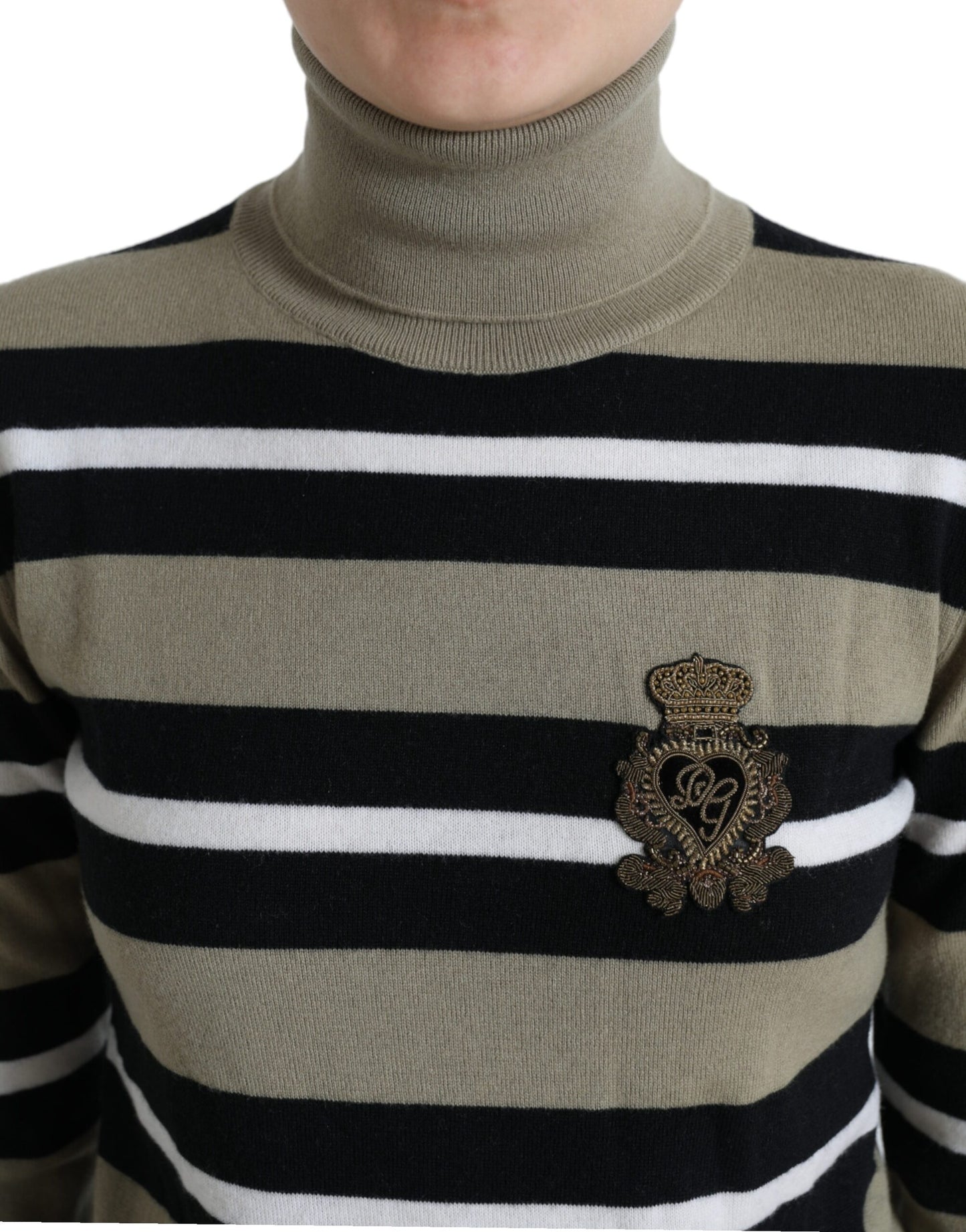 Multicolor Stripes Logo Turtle Neck Pullover Sweater