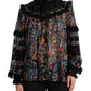 Black Floral Print Long Sleeves Blouse Top