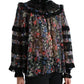 Black Floral Print Long Sleeves Blouse Top