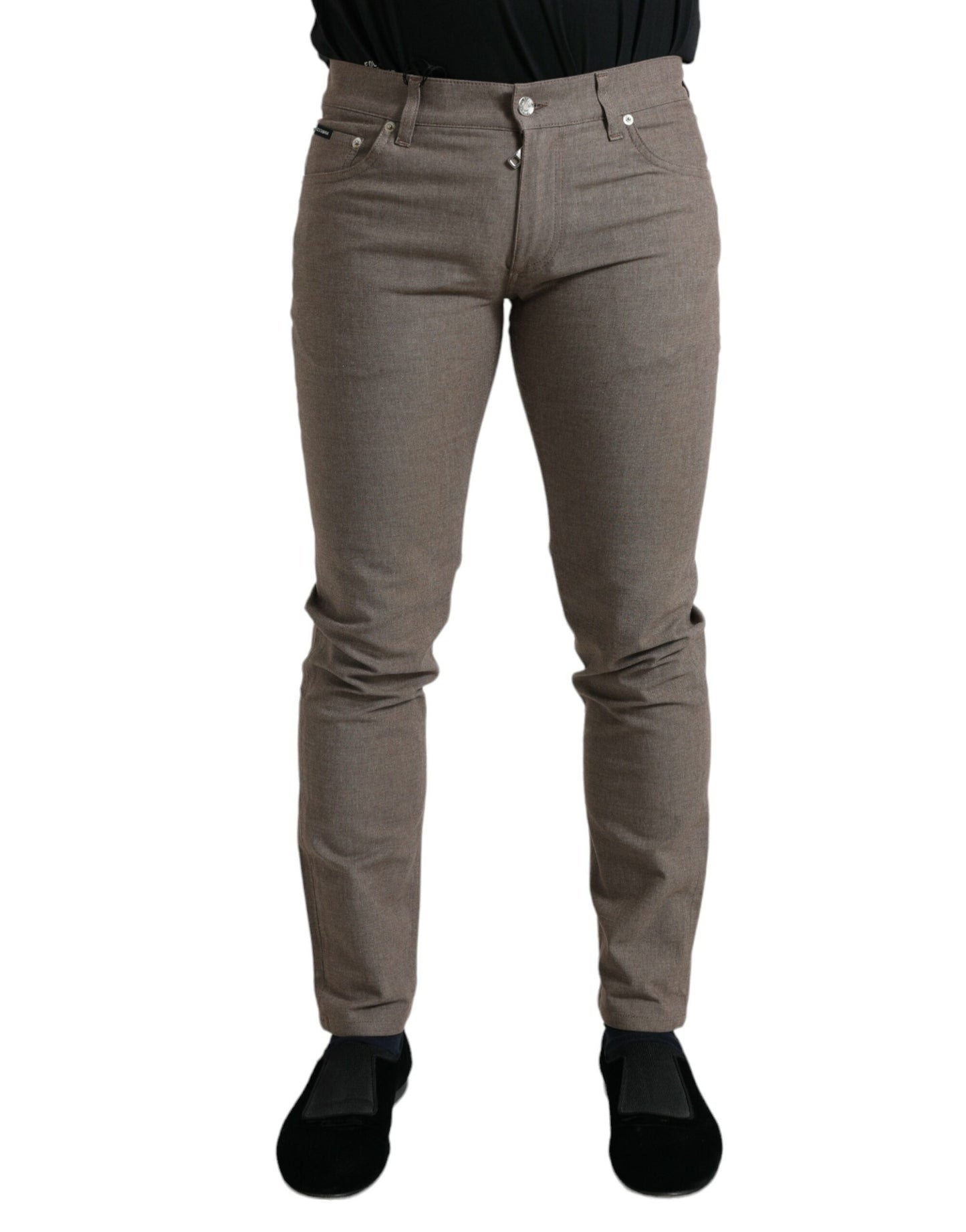 Brown Cotton Stretch Skinny Men Pants