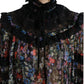 Black Floral Print Long Sleeves Blouse Top
