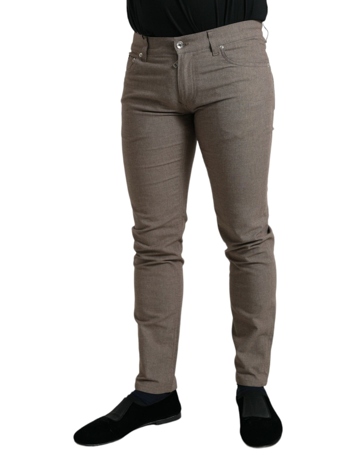 Brown Cotton Stretch Skinny Men Pants