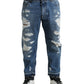 Blue Tattered Cotton Men Denim Jeans
