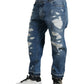 Blue Tattered Cotton Men Denim Jeans