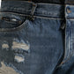 Blue Tattered Cotton Men Denim Jeans