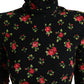 Black Rose Print Turtle Neck Blouse Top