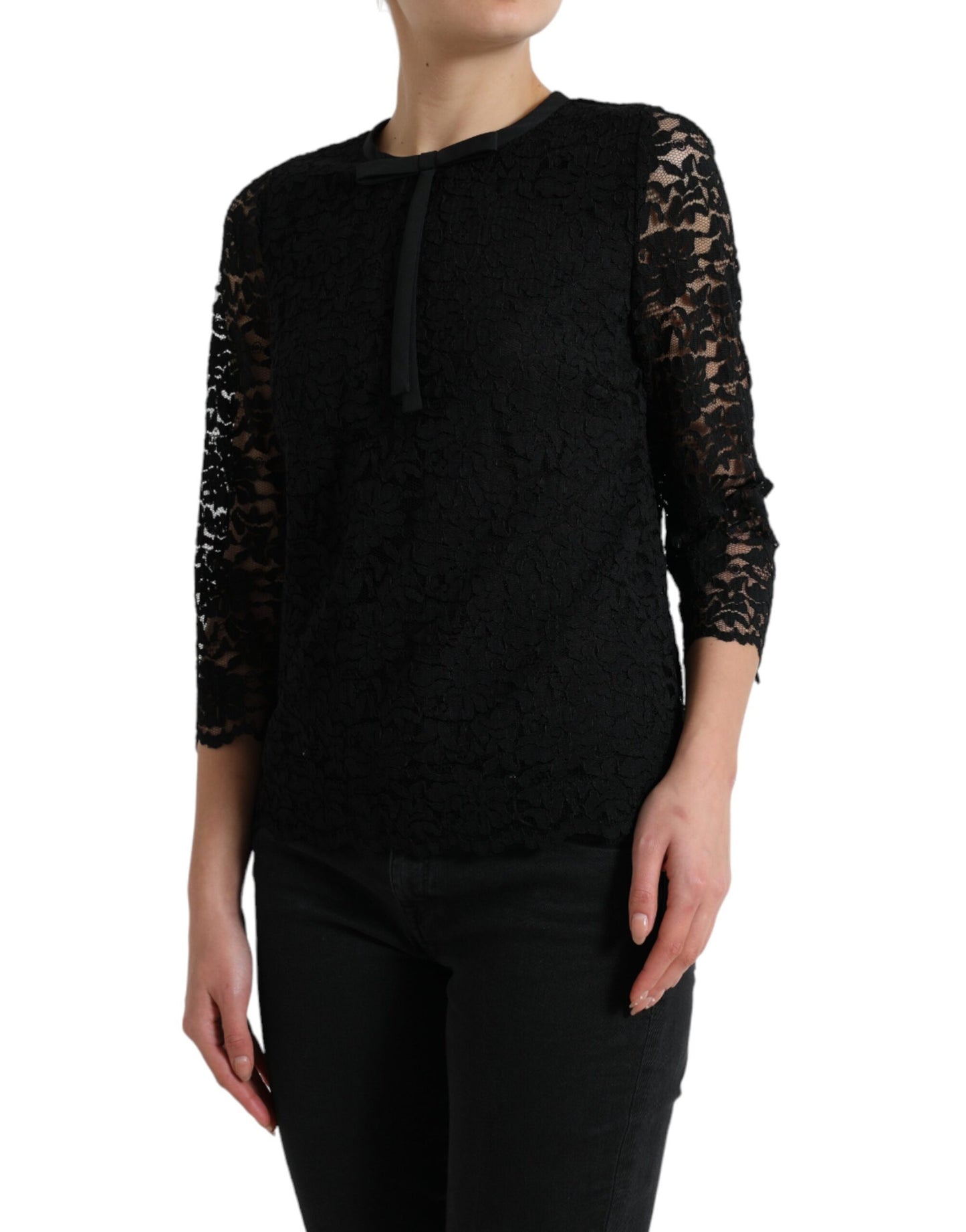 Black STAFF Blouse Floral Lace Nylon Top