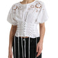 White Cotton Floral Cut Out Blouse Top