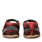Elegant Black & Red Fur-Trimmed Sandals