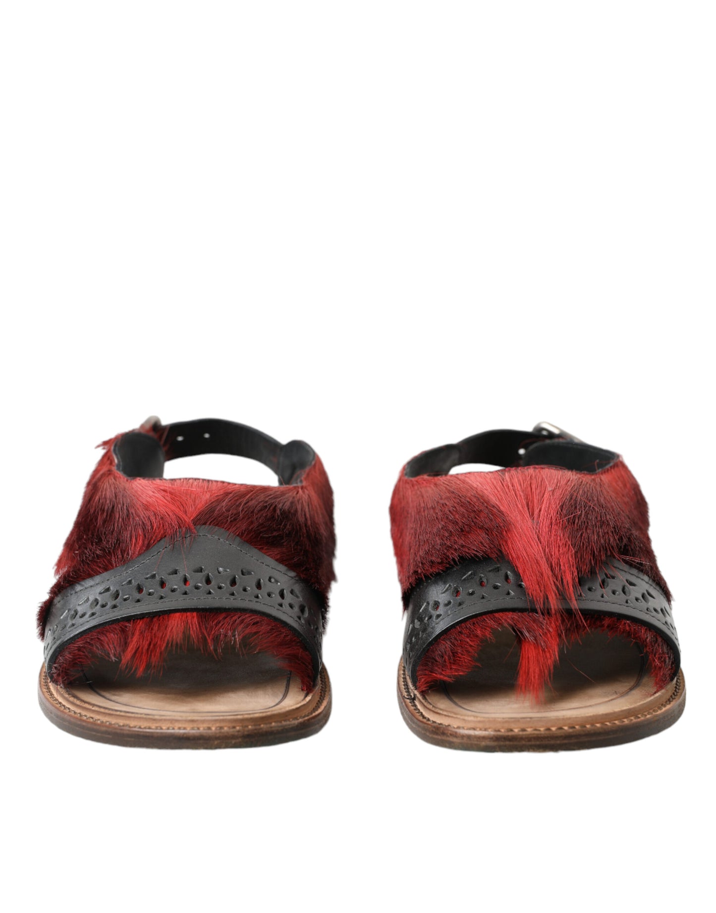 Elegant Black & Red Fur-Trimmed Sandals