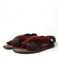 Elegant Black & Red Fur-Trimmed Sandals