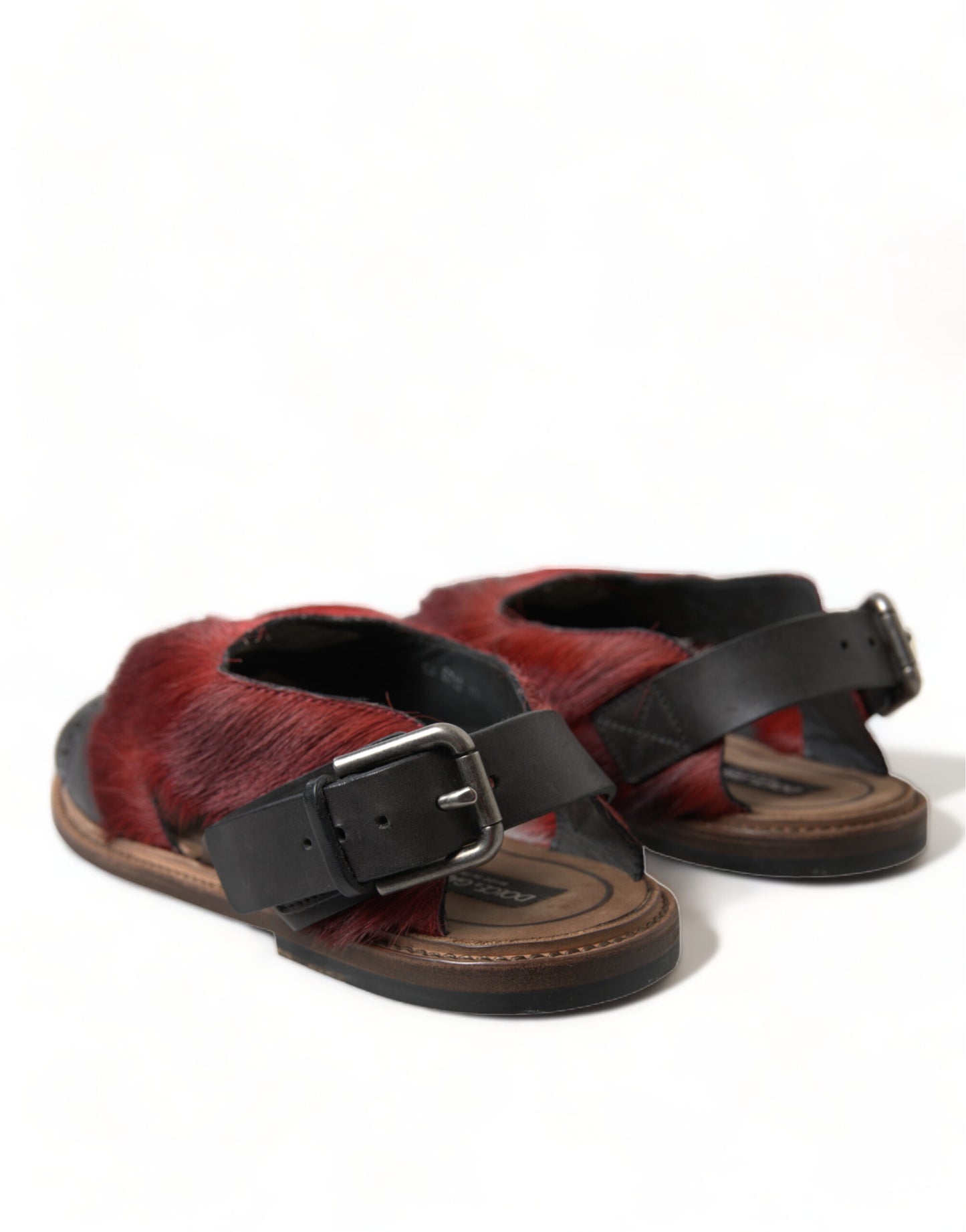 Elegant Black & Red Fur-Trimmed Sandals