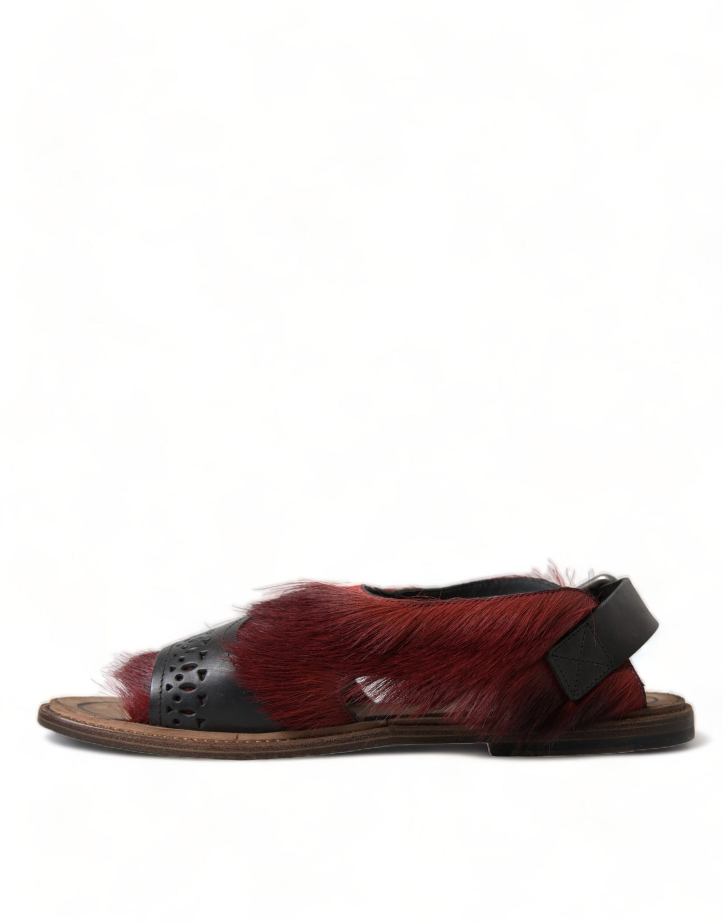 Elegant Black & Red Fur-Trimmed Sandals