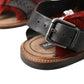 Elegant Black & Red Fur-Trimmed Sandals