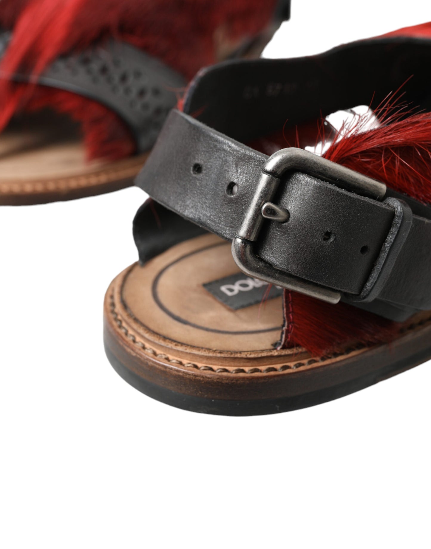 Elegant Black & Red Fur-Trimmed Sandals