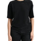 Black Silk Round Neck Short Sleeve Blouse Top
