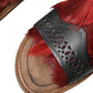 Elegant Black & Red Fur-Trimmed Sandals